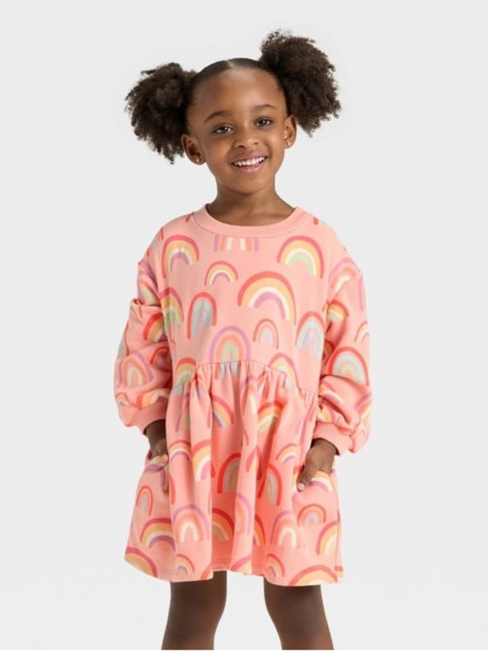 Cat & Jack Rainbow Print Long Sleeve Dress – Toddler Girls' Size 2T – Pink – NWT